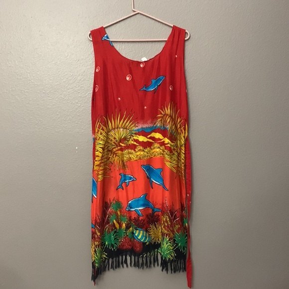 Five Parrots beach pool vacation lounge cover up ocean themed with belt small - Picture 11 of 12